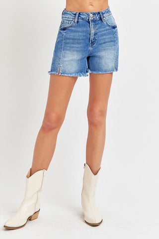 Front Slit Raw Hem Denim Shorts Divacious