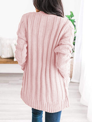 Cable-Knit Buttoned Cardigan with Pockets Divacious