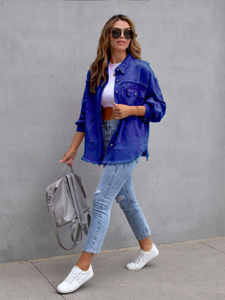 Distressed Drop Shoulder Denim Jacket Divacious