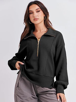 Half Zip Up Collared Sweatshirts Divacious