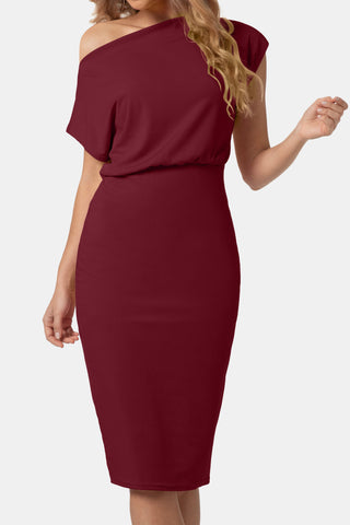 Boat Neck Short Sleeve Knee-Length Dress Trendsi