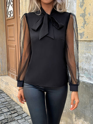 Tie Neck Long Sleeve Blouse Divacious