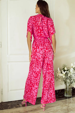 Printed Mock Neck Kimono Sleeve Jumpsuit Divacious