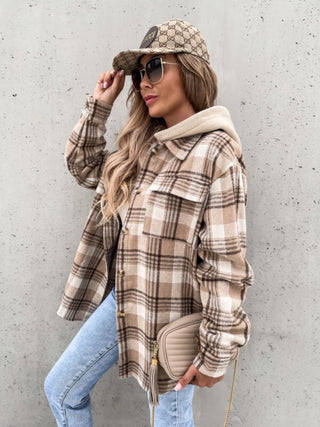 Plaid Dropped Shoulder Hooded Jacket Divacious