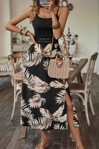 Printed Sleeveless Scoop Neck Slit Dress Trendsi