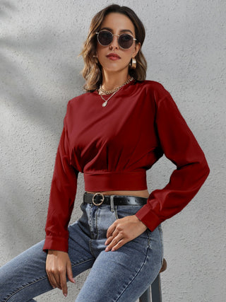 Round Neck Long Sleeve Blouse Divacious