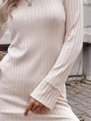 Ribbed Round Neck Long Sleeve Dress Trendsi