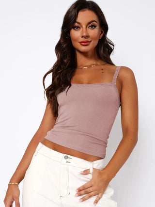 Lace Trim Straight Neck Cami Divacious