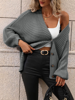 Button Down Horizontal-Ribbing Longline Cardigan Divacious