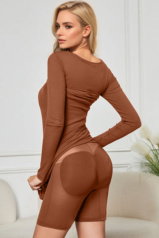 Built-In Shapewear Square Neck Long Sleeve Maxi Dress - Divacious