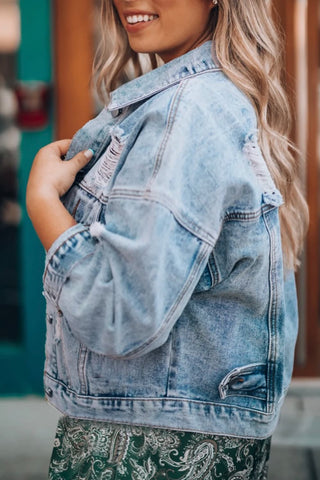 Distressed Drop Shoulder Denim Jacket Divacious