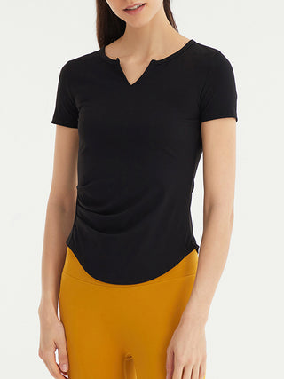 Notched Neck Short Sleeve Active Top Trendsi