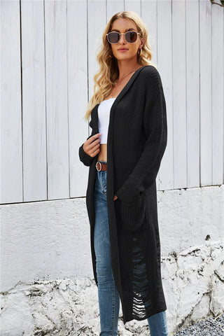 Open Front Long Sleeve Hooded Cardigan Divacious