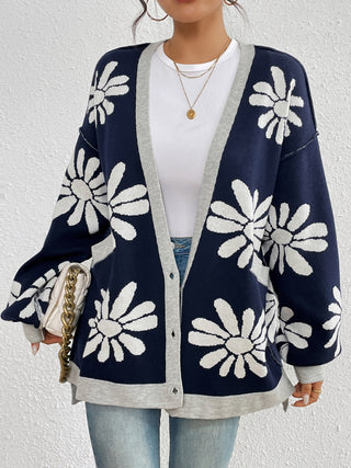 Contrast Dropped Shoulder Long Sleeve Cardigan Divacious