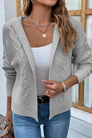 Cable-Knit Dropped Shoulder Hooded Cardigan Divacious