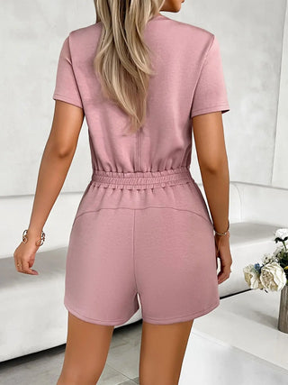 Tied Round Neck Short Sleeve Romper Divacious