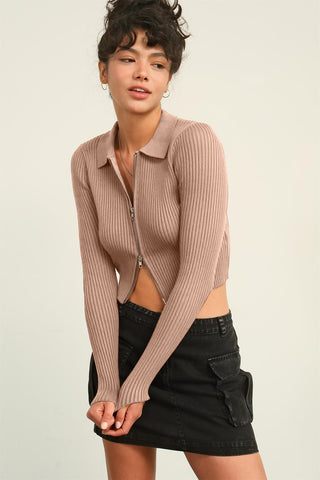 HYFVE Ribbed Double Zip Cropped Cardigan Divacious