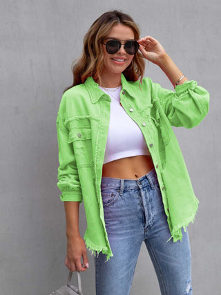 Distressed Drop Shoulder Denim Jacket Divacious