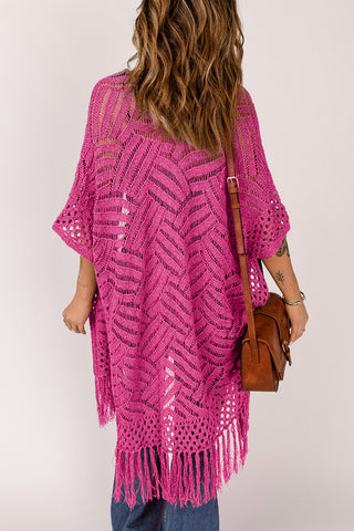 Openwork Open Front Cardigan with Fringes Divacious