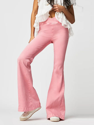 Asymmetric Waist Flare Jeans Divacious