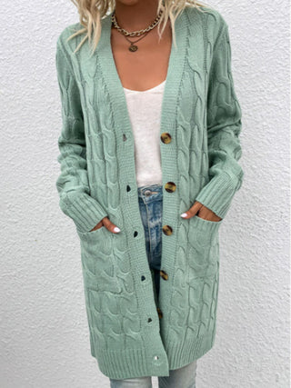 Cable-Knit Button Down Cardigan with Pockets Divacious