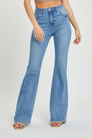 Full Size High Rise Raw Cut Hem Bootcut Jeans Divacious