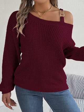 Asymmetrical Neck Long Sleeve Sweater Divacious