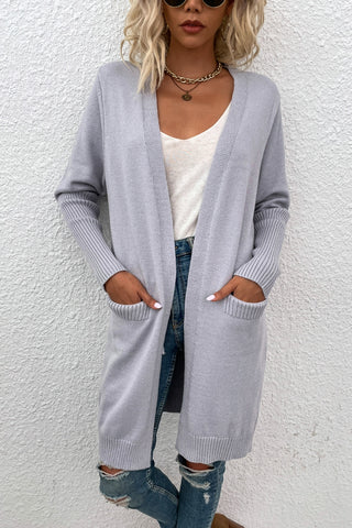 Open Front Long Sleeve Cardigan with Pockets Divacious