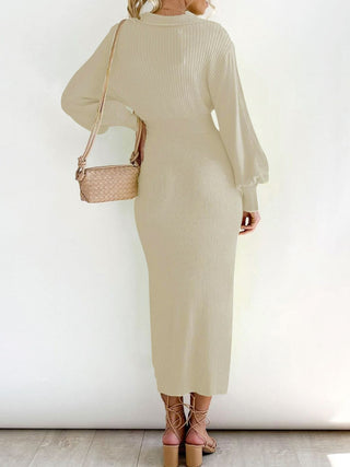 Tied Long Sleeve Wrap Sweater Dress Divacious