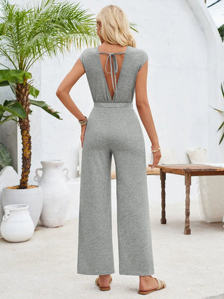 Twisted Round Neck Cap Sleeve Jumpsuit Divacious