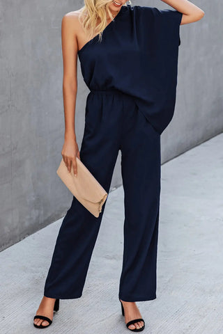 Single Shoulder Short Sleeve Jumpsuit Divacious