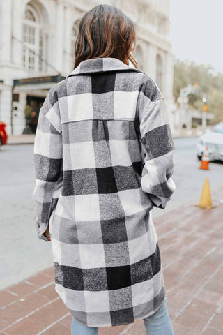 Plaid Button Up Dropped Shoulder Coat Divacious