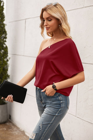 Single Shoulder Half Sleeve T-Shirt Divacious