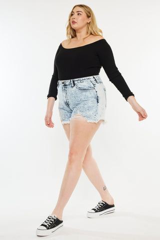 Kancan Full Size Distressed High Waist Denim Shorts Divacious