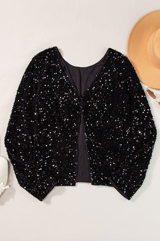 Sequin Round Neck Long Sleeve Blouse Divacious