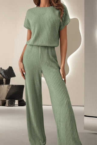 Round Neck Short Sleeve Jumpsuit Divacious