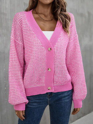 V-Neck Dropped Shoulder Cardigan Divacious