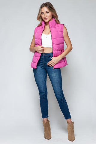 Snobbish Zip Up Turtleneck Vest with Pockets Trendsi