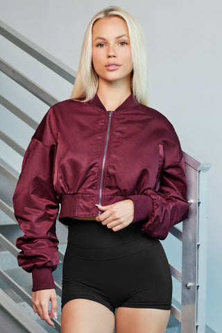 Zip-Up Ruched Cropped Jacket Trendsi