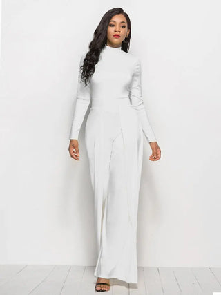 Long Sleeve Mock Neck Wide Leg Jumpsuit Divacious