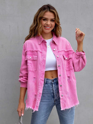 Distressed Drop Shoulder Denim Jacket Divacious