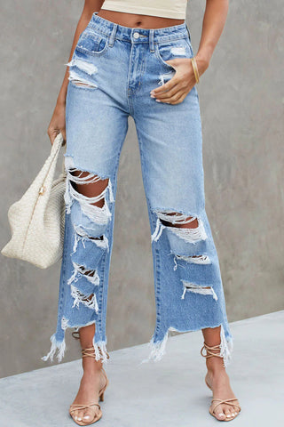 Distressed Raw Hem Jeans with Pockets Divacious