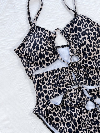 Leopard Cutout Tied One-Piece Swimsuit Divacious