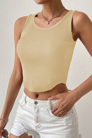 Ribbed Round Neck Sleeveless Knit Top Divacious