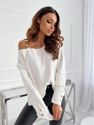 Asymmetrical Neck Buttoned Top Divacious