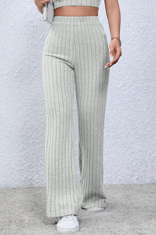 Full Size Ribbed High Waist Flare Pants Divacious