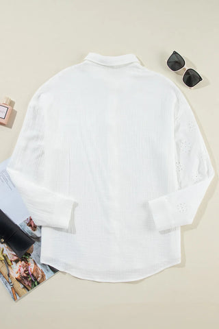 Eyelet Collared Neck Long Sleeve Shirt Divacious