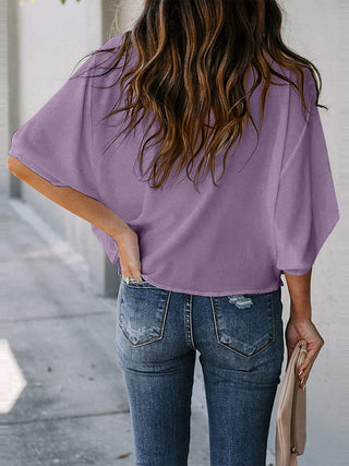 Full Size Cowl Neck Three-Quarter Sleeve Blouse Divacious