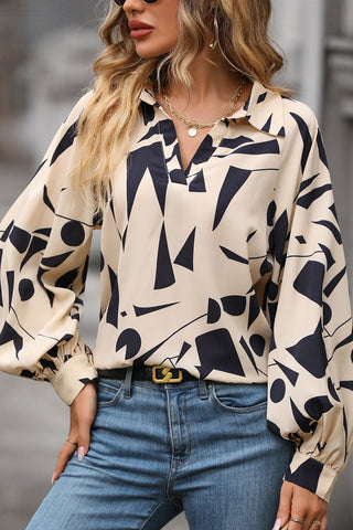 Printed Johnny Collar Blouse Divacious