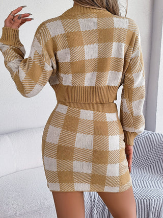 Plaid Round Neck Top and Skirt Sweater Set Trendsi